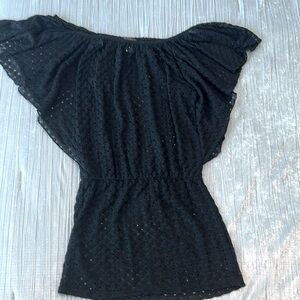ELIF Black Off The Shoulder Crotcher Tunic Cover Up